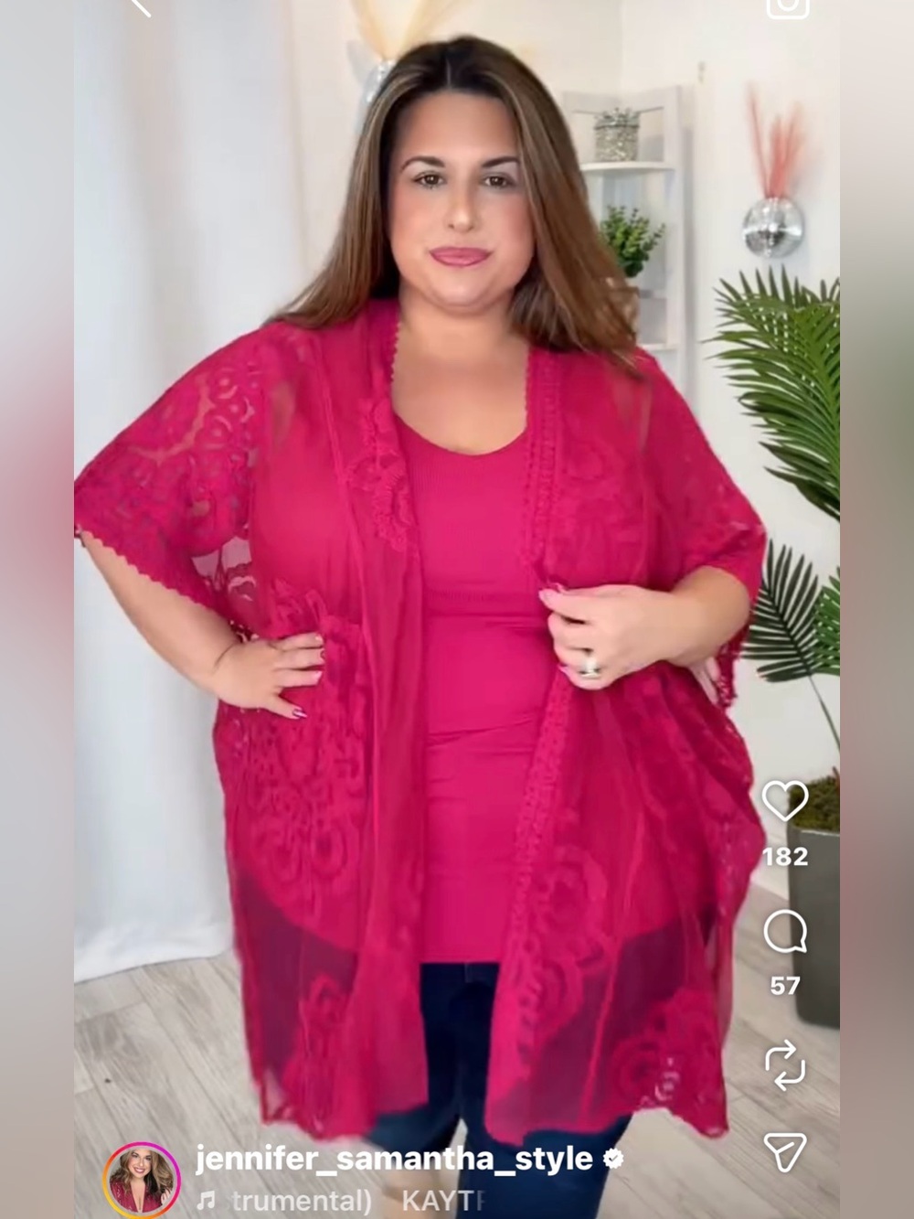 Plus Raspberry Lace Kimono Top